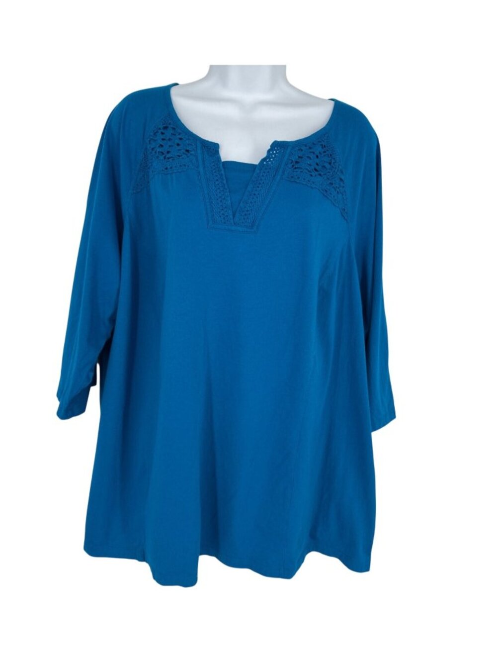 Catherines Women's 3/4 Sleeve Crochet Detail Neck Top Size 2X